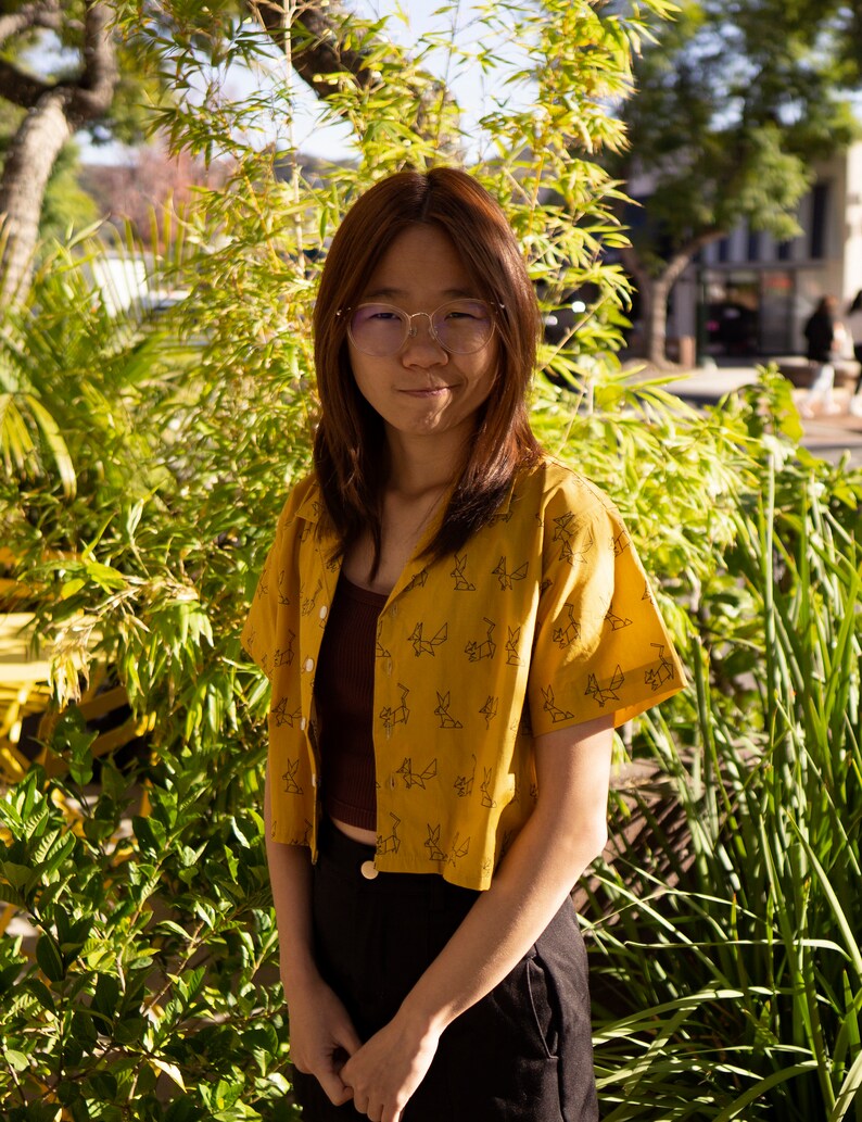 Yellow Mustard Button Up Crop Top image 3