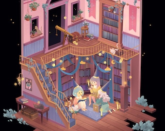 Sleep Over Library Illustration