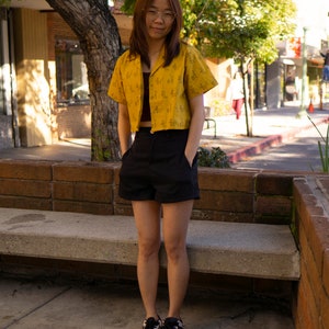 Yellow Mustard Button Up Crop Top image 4