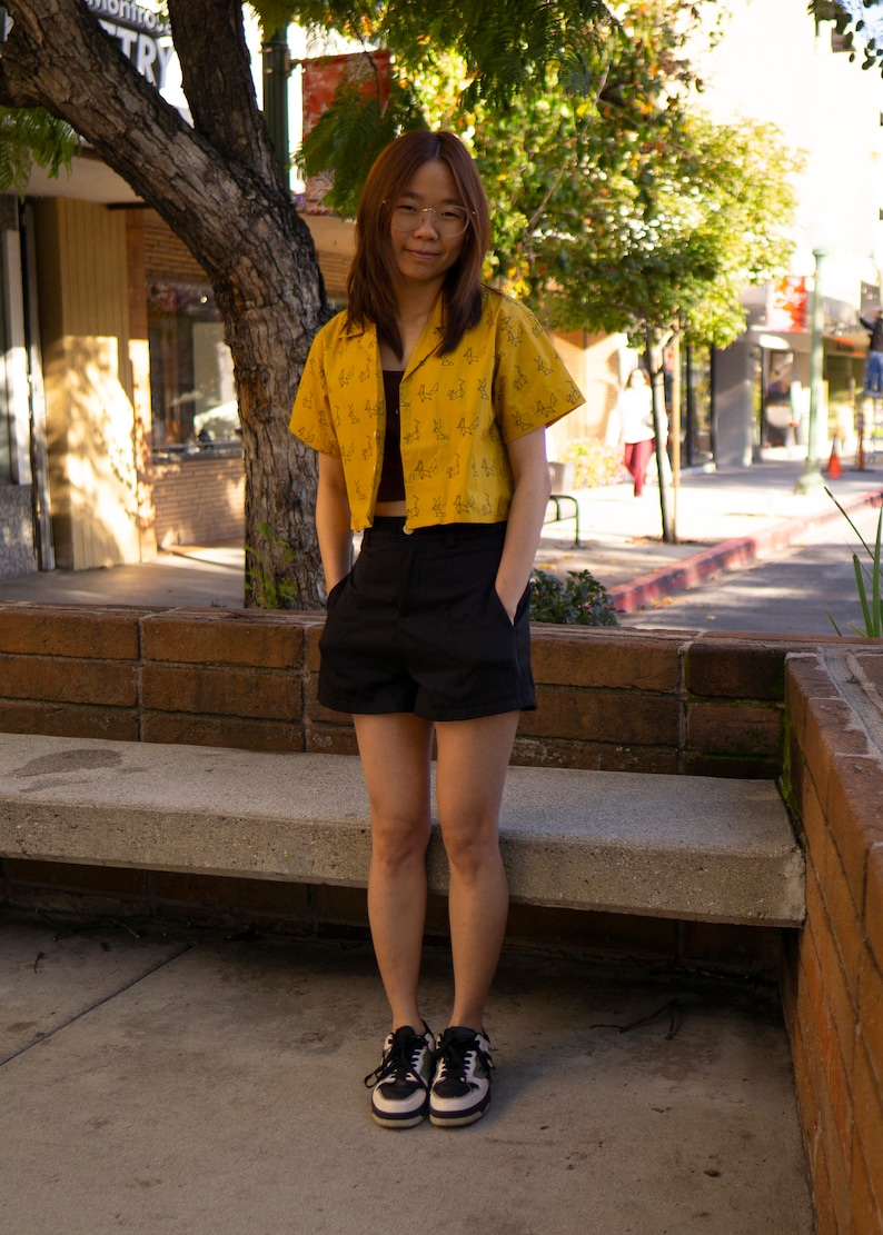 Yellow Mustard Button Up Crop Top image 4