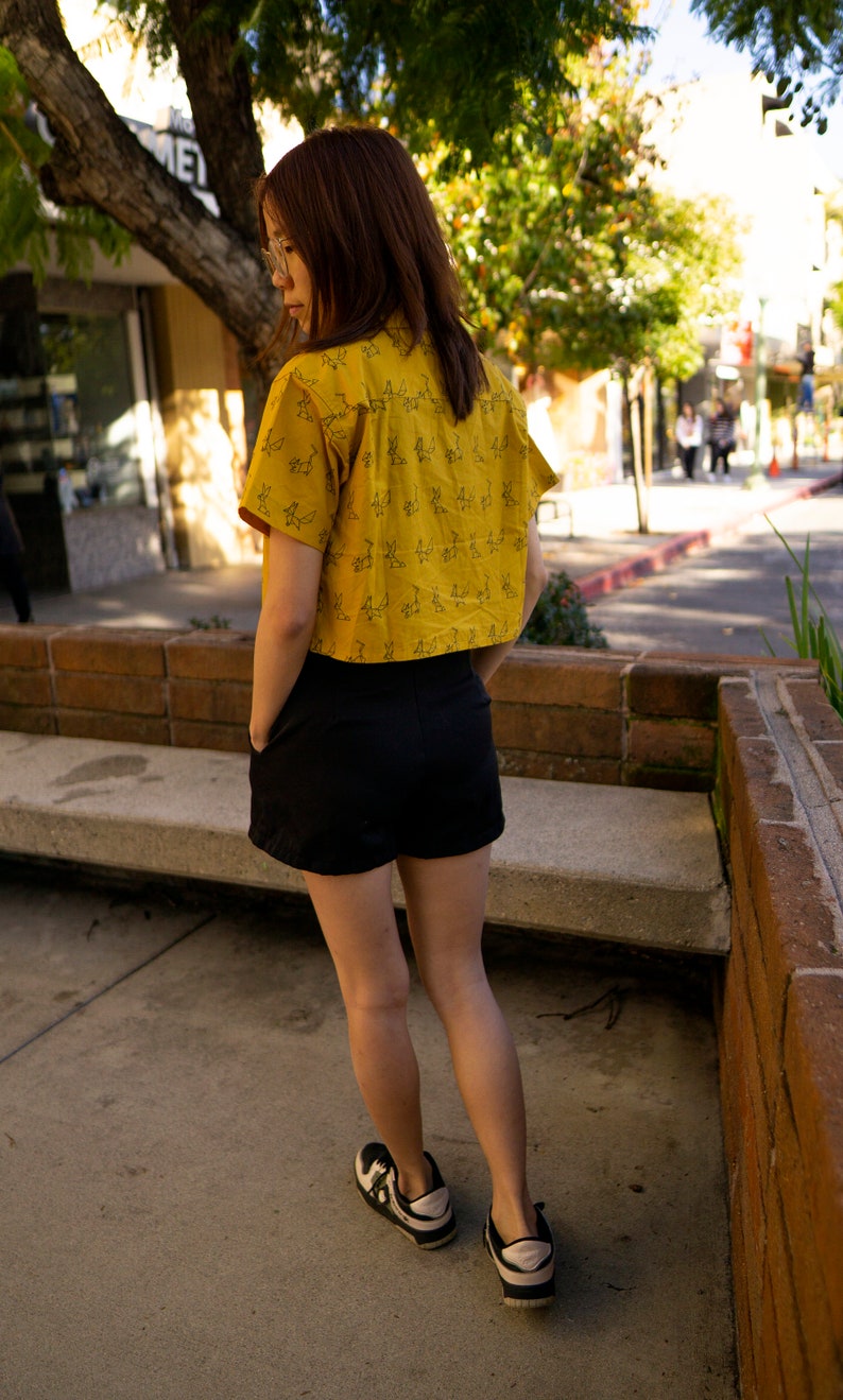 Yellow Mustard Button Up Crop Top image 6