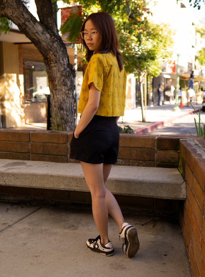 Yellow Mustard Button Up Crop Top image 5