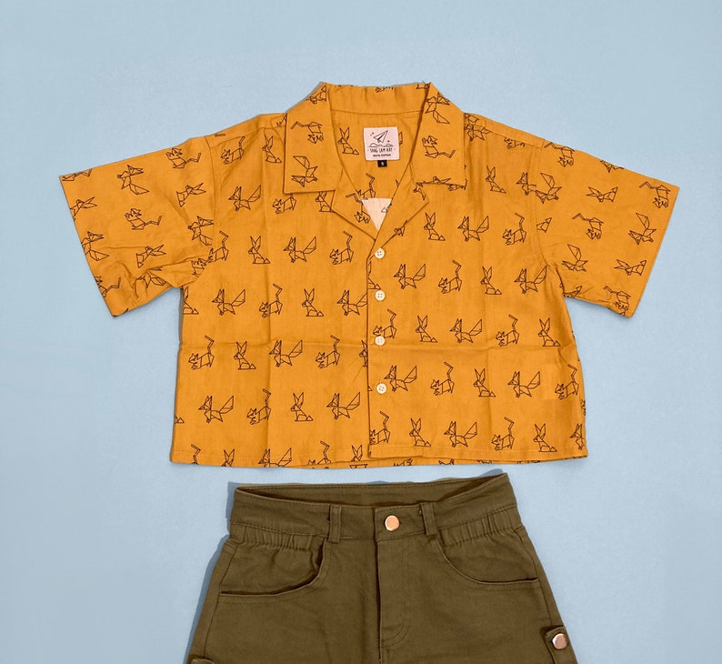 Yellow Mustard Button Up Crop Top image 1