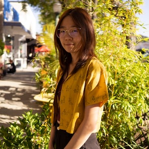 Yellow Mustard Button Up Crop Top image 2