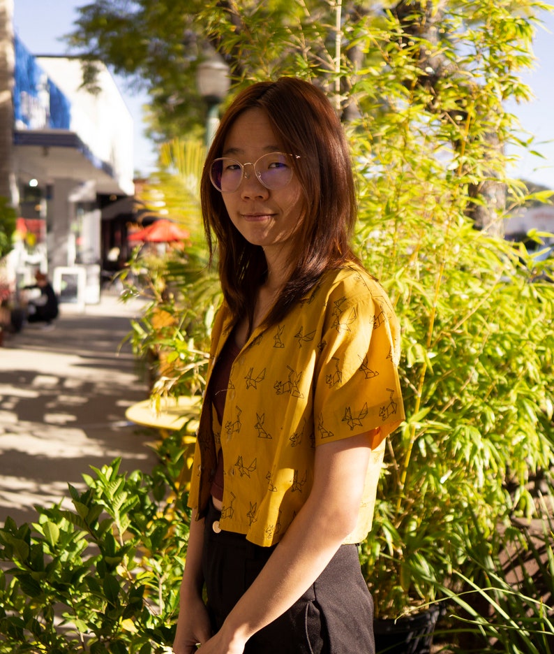 Yellow Mustard Button Up Crop Top image 2