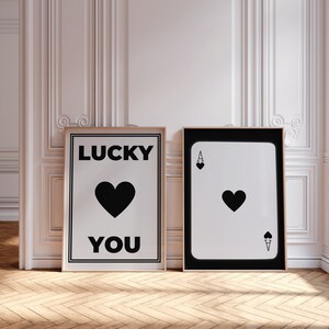 rendy Retro Wall Art Set Of 2, Retro Trendy Aesthetic Print, Black Ace Card Poster, Lucky You Poster, Trendy Wall Art, Funky Art, Digital,