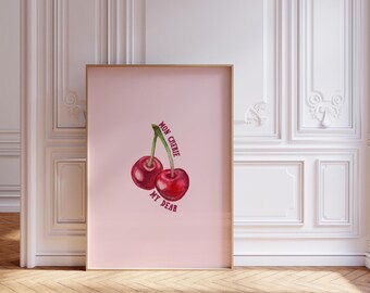 Kirsche Print, Mon Cheri, Wandkunst, Digitaldruck, Kunstdruck, Ästhetik, Küchen Poster, Kirsche Wandkunst, Poster, Dekoration, Wohnheim Wandkunst