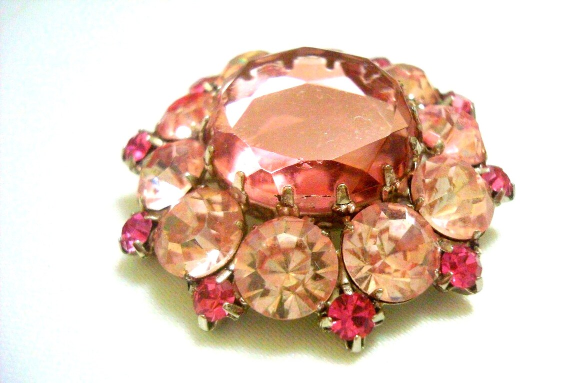 Vintage Pink Rhinestone Brooch Vintage Brooch Pink Etsy