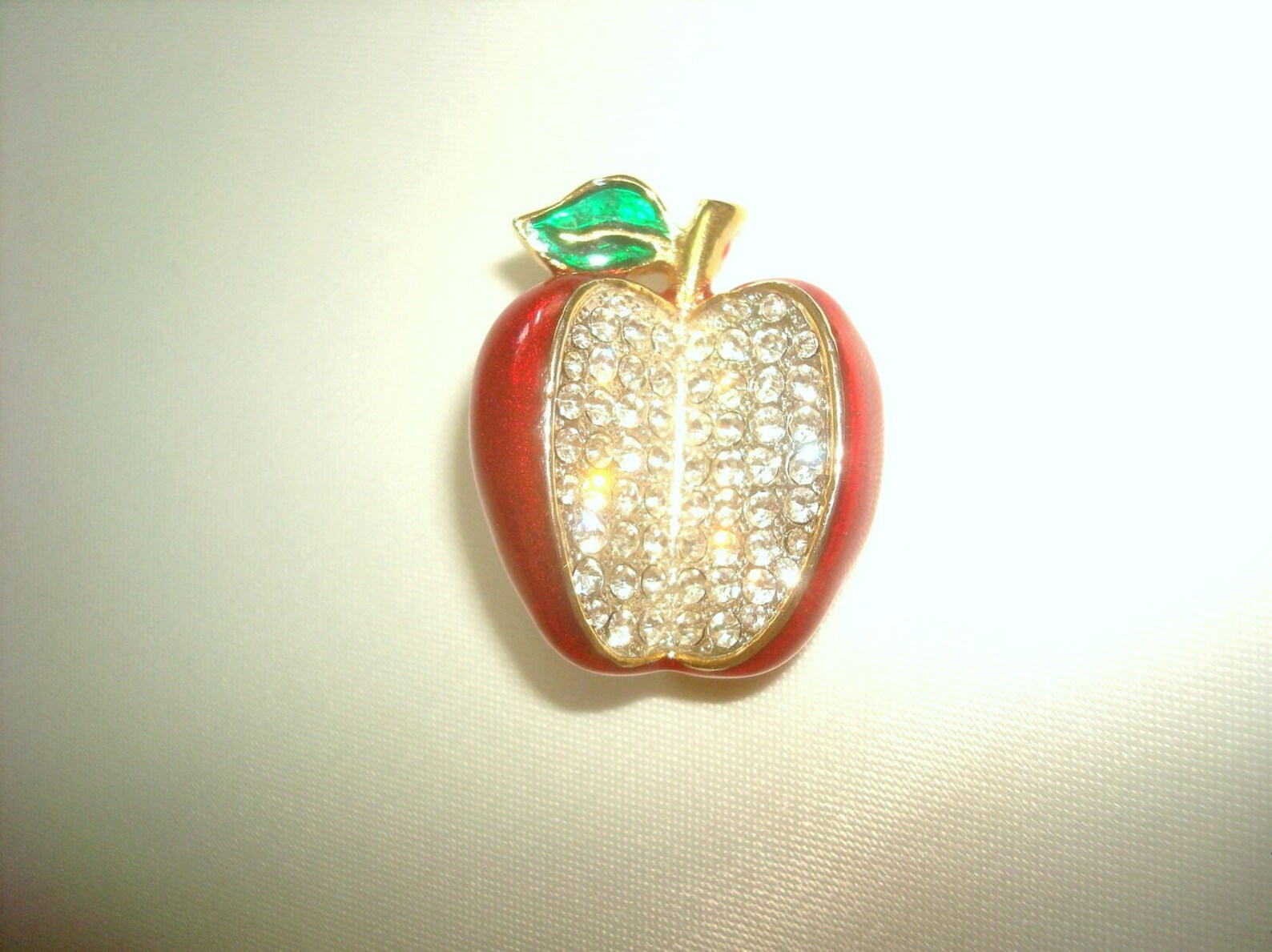Vintage apple brooch Red enamel apple Brooch Rhinestone Etsy