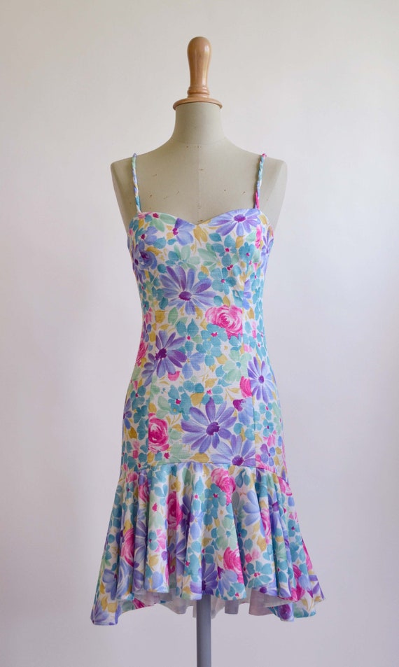 1980's Floral Cotton Summer Dress