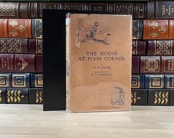 Rare, First UK Edition and First Printing of The House at Pooh Corner by A.A. Milne, Illustrated by E.H. Shepard, Custom Leather Slipcase