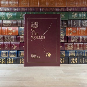Fine Press, Collector's Edition van echt leer/goud van The War of the Worlds door H.G. Wells, in leer gebonden, geïllustreerd, zijden bladwijzer