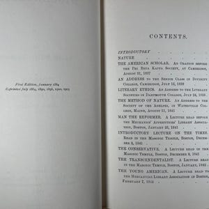 May include: Open book with the title "CONTENTS" at the top of the right page. The left page has text that reads "First Edition, January 1884. Reprinted July 1884, 1890, 1900, 1905." The right page lists chapter titles.