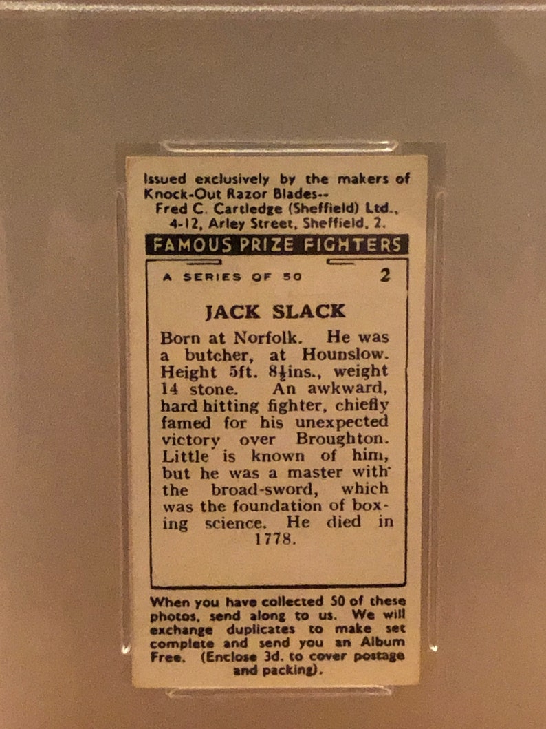 JACK SLACK 2 1938 F.C. CARTLEDGE Famous Prize Fighters Etsy