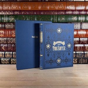Tom Sawyers äventyr av Mark Twain, första upplagan, biblioteksutgåva med fodral