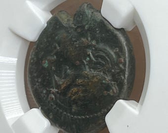 シラクサのアガトクレス AE21 ブロンズ、NGC認定 VF、シチリア島