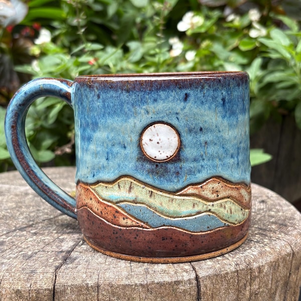 Stoneware Mug, Coffee Mug, Tea Mug, Handmade Ceramic Mug, Coffee Cup, Carved Mug, Mountains, Functional Art, Hand Thrown