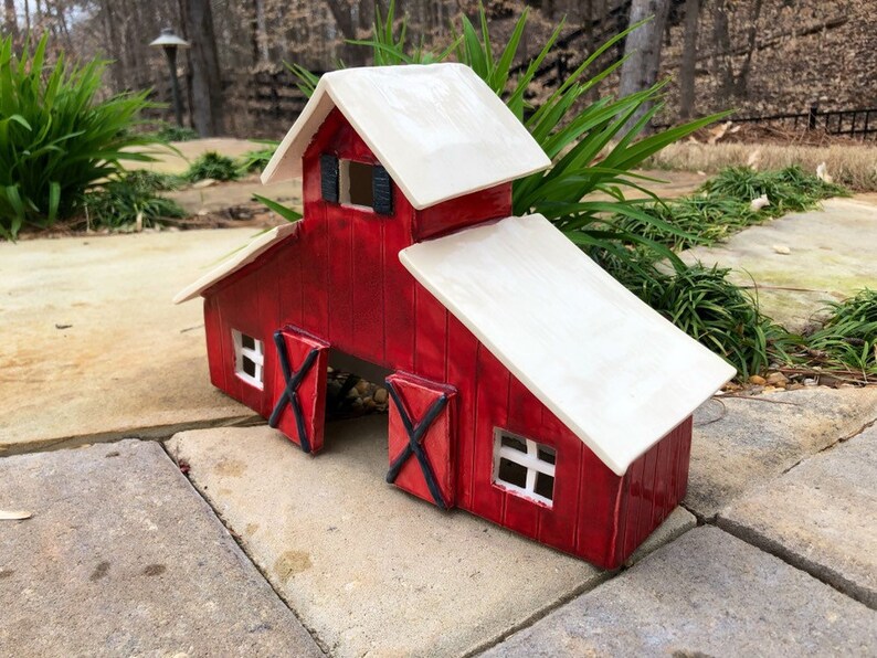 Rustic Red Barn Ceramic Luminary decor