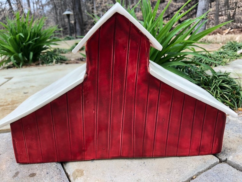 Rustic Red Barn Ceramic Luminary decor