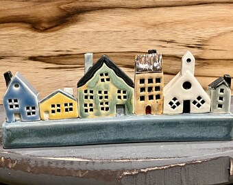 Little ceramic houses, Miniature houses, Little clay houses, Tiny village, Cityscape, row houses, Miniature village, colorful houses