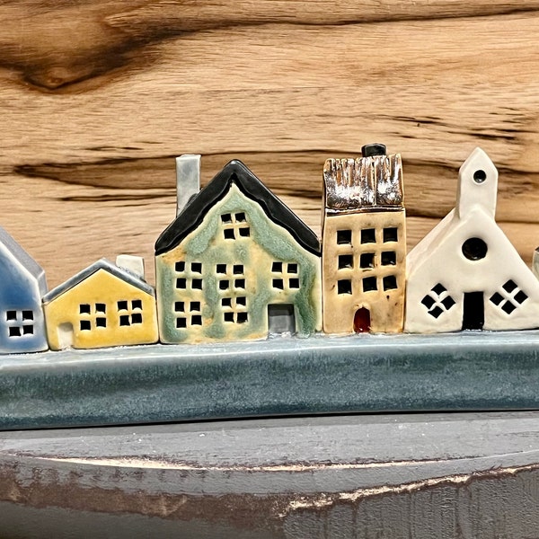 Little ceramic houses, Miniature houses, Little clay houses, Tiny village, Cityscape, row houses, Miniature village, colorful houses