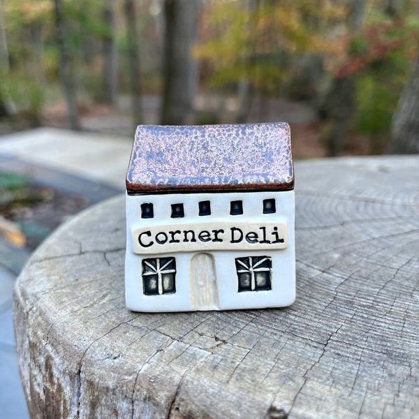 Corner Deli, Tiny house, Ceramic House, Clay House, Miniatures, Miniature House, Miniature village