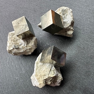 Cubic Pyrite Crystals on Matrix from Spain – Natural Metallic Mineral Specimen | Collector&#39;s Mineral from Navajún, Spain | Victoria Mine
