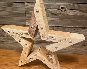 Wood Star Wall Decor 14” - Rustic With Silver Studs