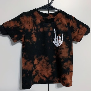 Halloween Skeleton Hand Baby Toddler Kids Bleach Tie Dye T-shirt