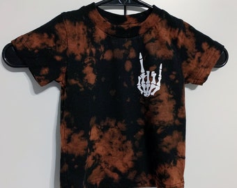 Halloween Skeleton Hand Baby Toddler Kids Bleach Tie Dye T-shirt