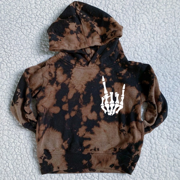 Halloween Skeleton Hand Toddler Kids Bleach Tie Dye Hoodie