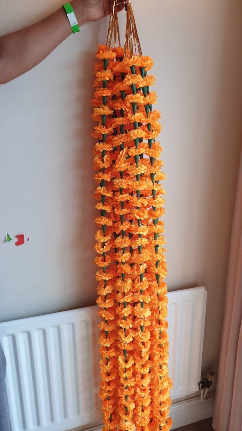 Marigold Artificial Flower Garland 5 Feet Light Orange Mehndi Etsy