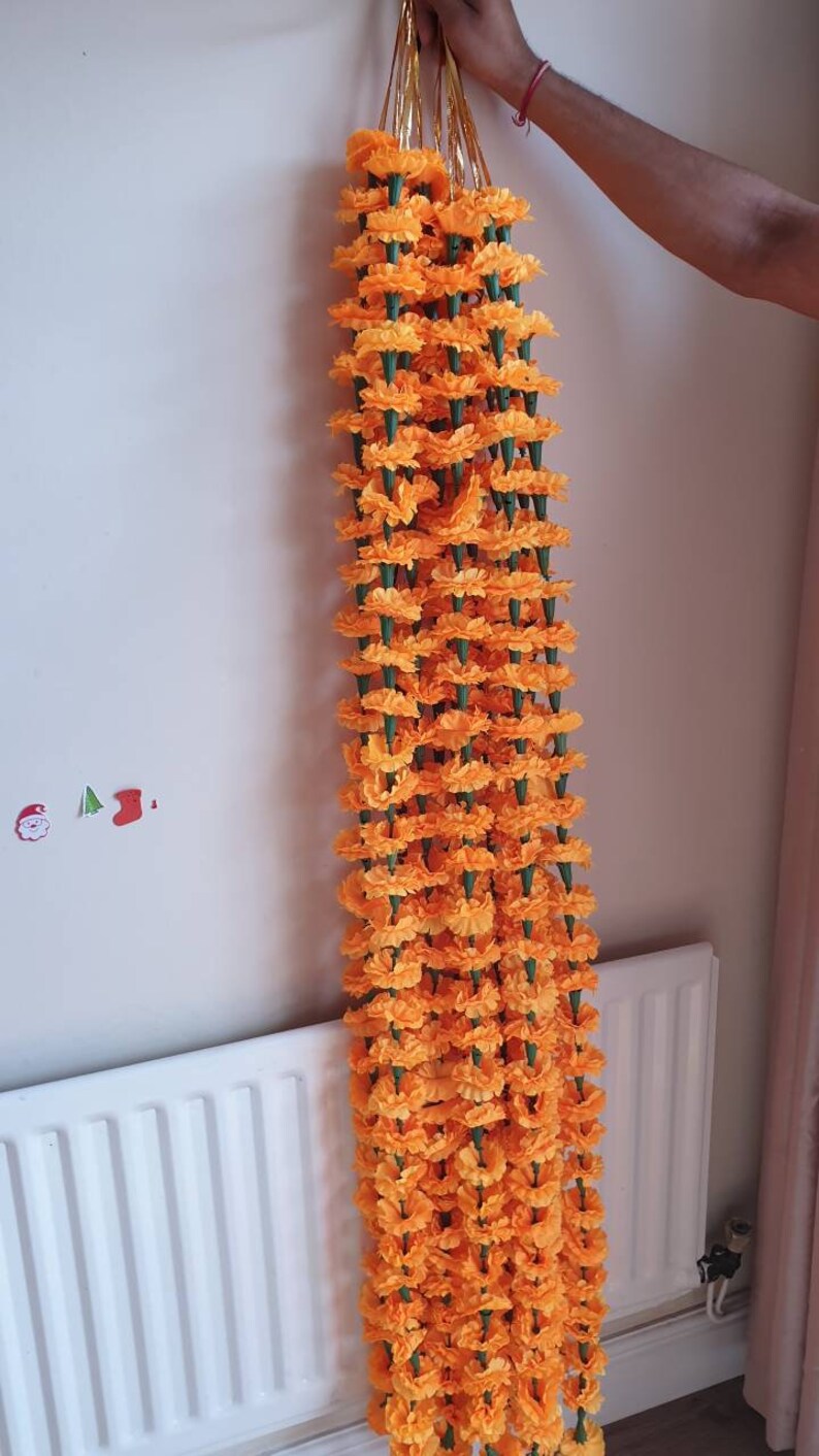 Marigold Artificial Flower Garland 5 Feet Light Orange Mehndi Etsy