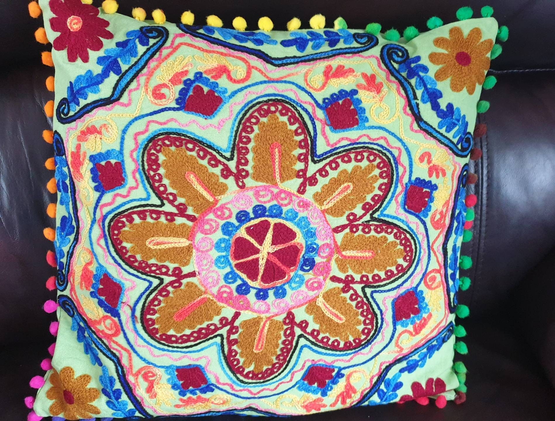 indiano Suzani designer Home Decor divano Pillow case Handmade copricuscino decorativo floreale boho chic Bohemien cuscino copertura, ricamato a mano cuscino 16 x 16 (10 pezzi