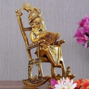 Lord Ganesha Sitting On Chair | Metal Idol Hindu God Of Luck | Home Temple Decor Wedding Gift