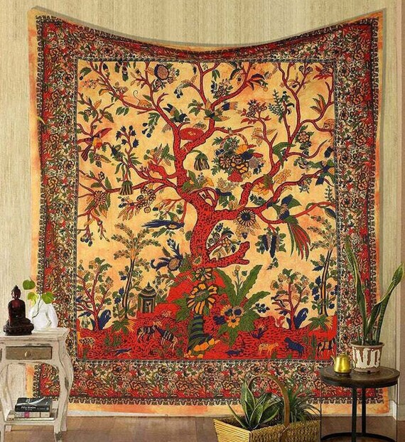 Grande Tapisserie Indienne Mandala Hippie - 88x82 Pouces (224x208 Cm) - 100% Coton