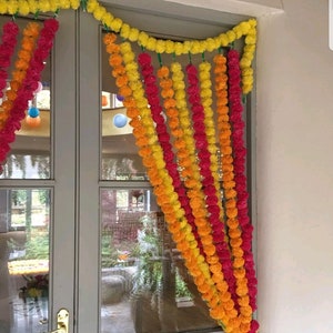Paquete de 5 pies de caléndula artificial de 5 flores guirnaldas decoración de la boda del hogar