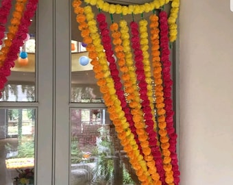 5 Feet Artificial Marigold pack of 5 Flowers Garlands Home Wedding Decoration