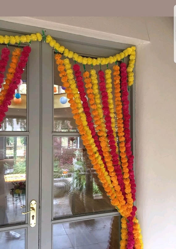 5 Feet Artificial Marigold pack of 5 Flowers Garlands Home Wedding Decoration
