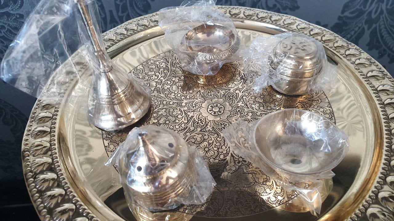 Lot de 6 thali Pooja indiens Diwali Festival Laiton Aarti Pooja Thali thali en laiton.. - France Lot de 6 thali Pooja indiens Diwali Festival Laiton Aarti Pooja Thali thali en laiton.. - France