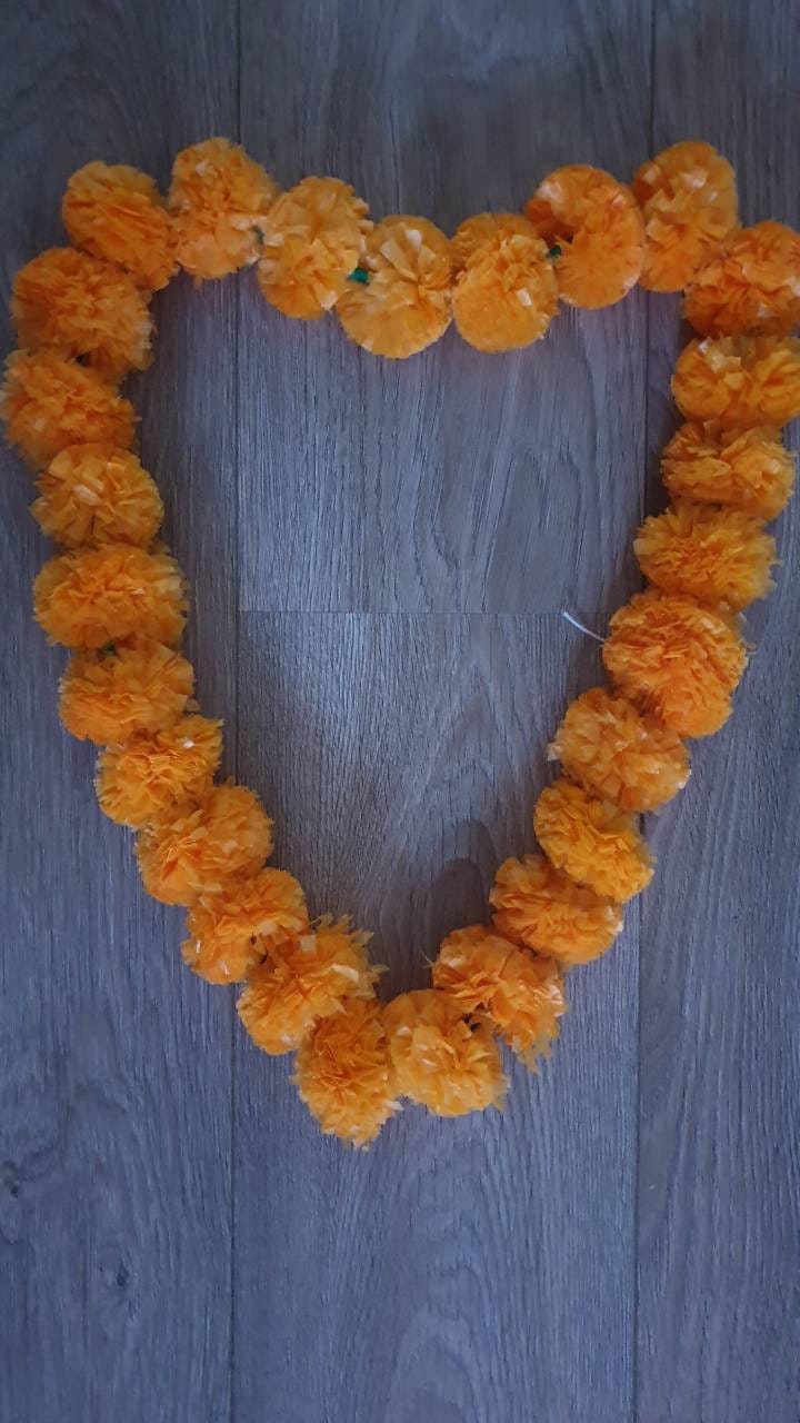Orange Color Artificial Marigold Mala Set Of 2