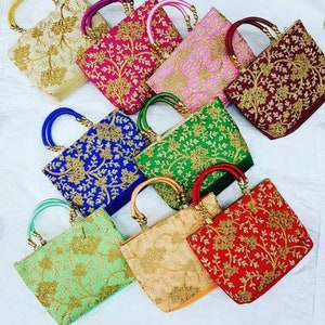 Women embroidered clutch Bag Purse Handbag Indian raw silk Party Wedding Clutch Bag Traditional