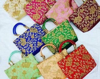 刺繍入り生シルククラッチバッグ：インドの結婚式パーティー用ハンドバッグ