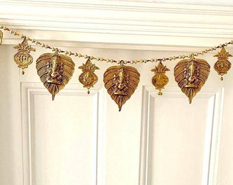 Door wall Hanging Toran Metal Bandanwar Indian Traditional Good Luck Charm decoration & Gift Idea for Home Office Temple Pooja Festival (Wit