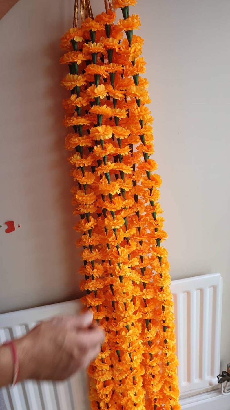 Marigold Artificial Flower Garland 5 Feet Light Orange Mehndi Etsy