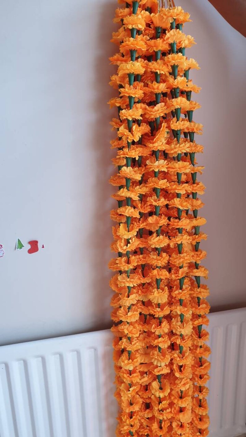 Marigold Artificial Flower Garland 5 Feet Light Orange Mehndi Etsy
