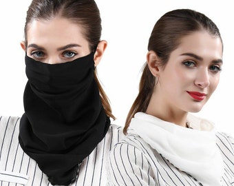 Face mask with scarf georgette Sun Protection Hanging Ear Scarves, Womens Summer Breathable Full Face Veil Facial Shield reusable washable