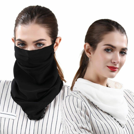 Face Mask With Scarf Georgette Sun Protection Hanging Ear Scarves