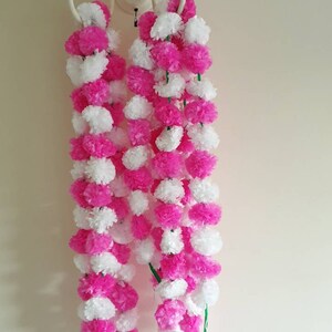 Pack of 5 artificial marigold garland with a twist of double colour pink/white 5 feet