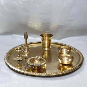 Indian Pooja Thali Set of 8 Pcs Diwali Festival Brass Aarti Pooja Thali brass thali..